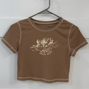 SHEIN light brown Ribbed Cropped Baby Doll Tee with Angel Baby Design Small